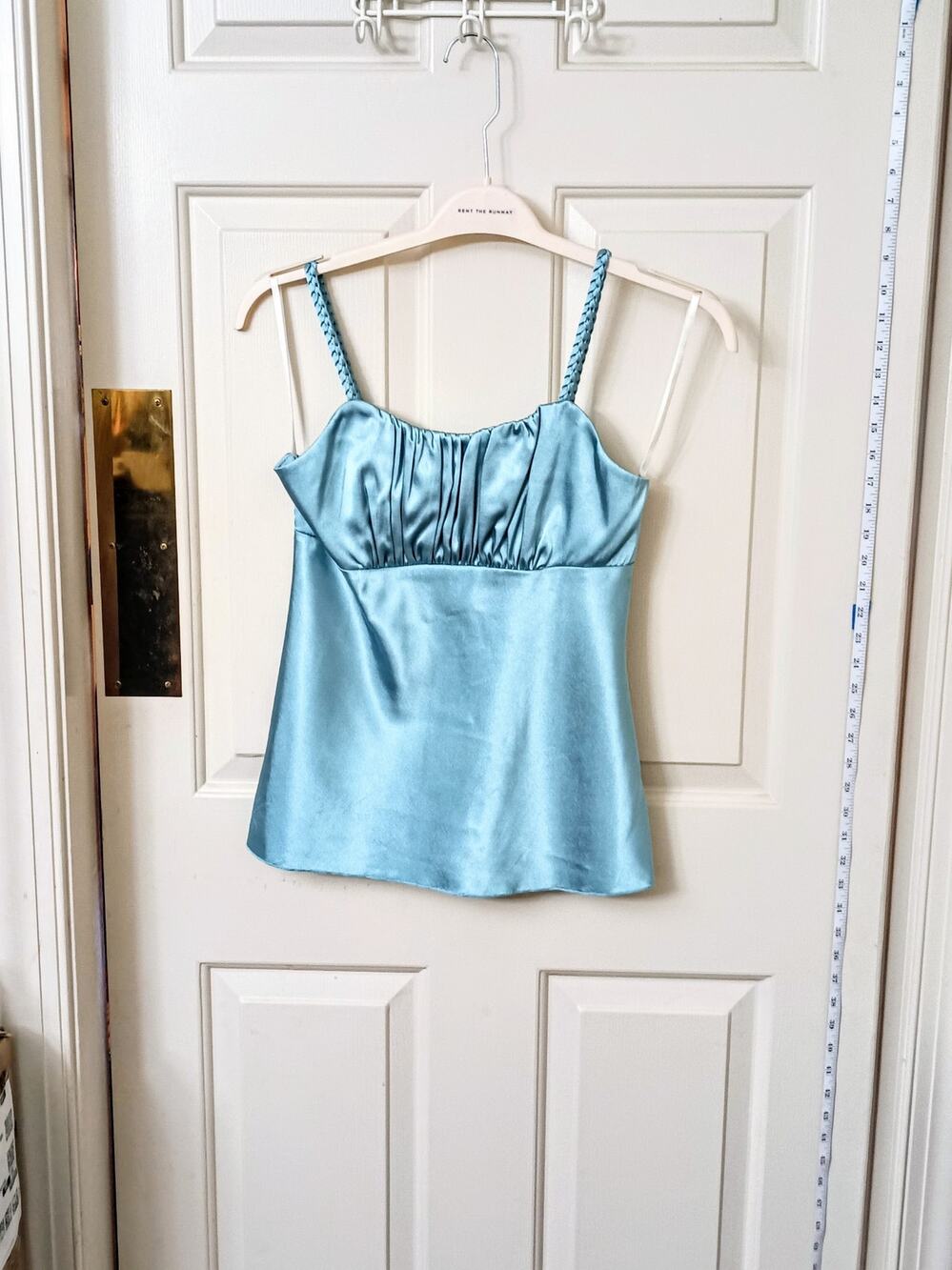 BCX - Sky Blue Satin Y2K Braided Strap Empire Waist Ruched Bust Cami Top - M